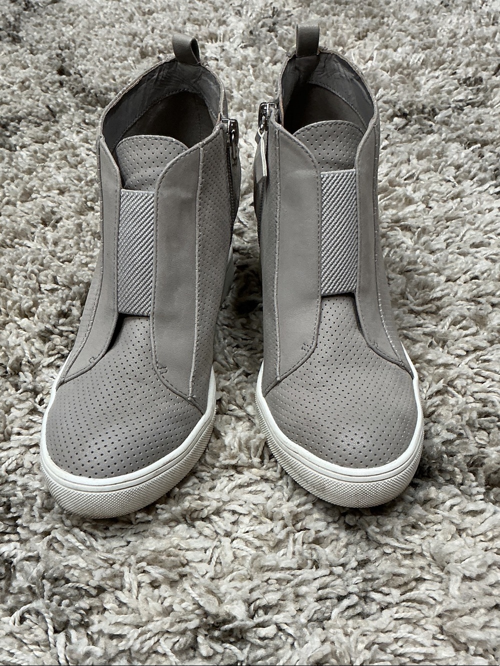 MIA Gray Perforated High-Top Wedge Sneakers from